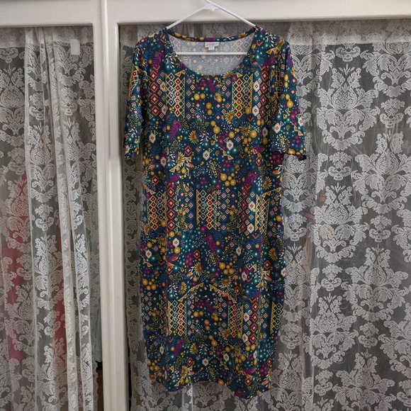 Multi-colored Knee-length Dress | LuLaRoe Julia - Picture 1 of 8